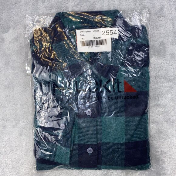 NWT Untuckit Women’s Size 2 Secoli Flannel Shirt Green Blue Plaid Button-Up Long - Picture 7 of 7